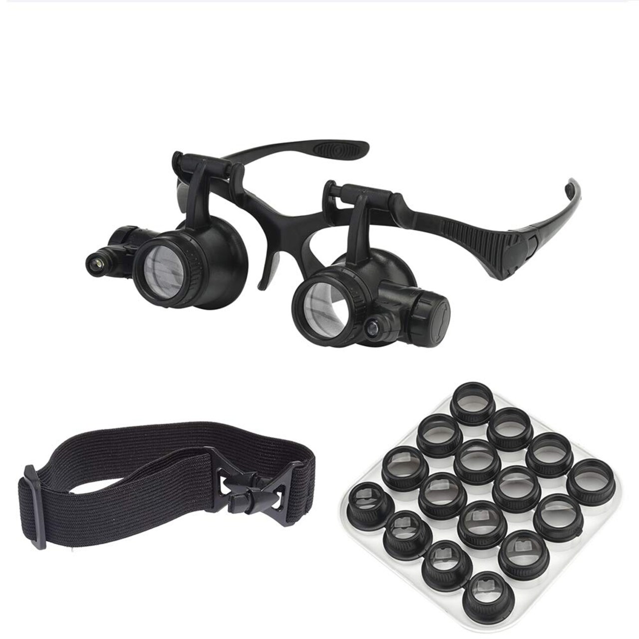 Watch Repair Magnifier Loupe Jeweler Magnifying Glasses Tool Set with LED Light with 8 Interchangeable Lens-2.5X 4X 6X 8X 10x 15x 20x 25x